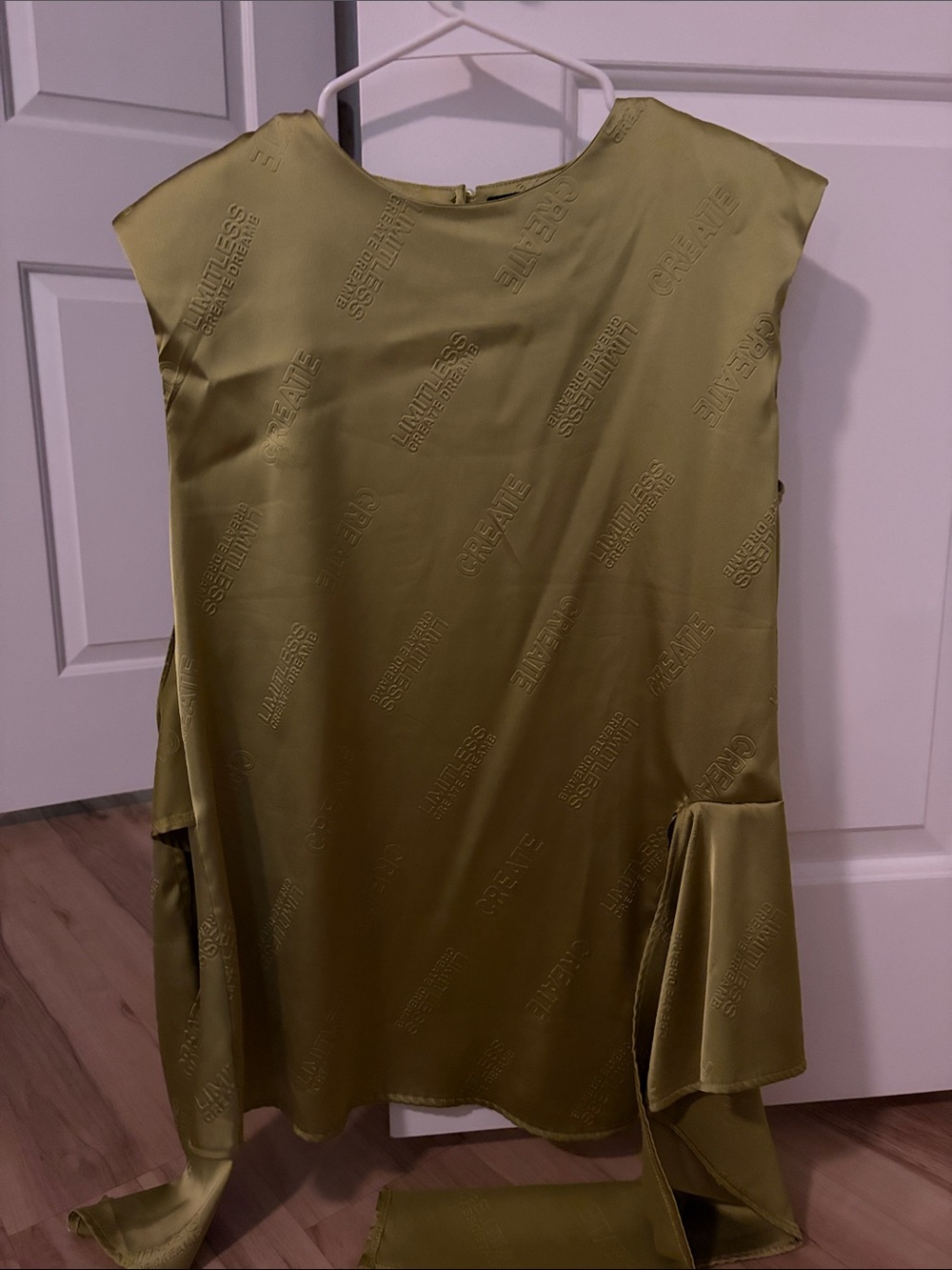 Olive Satin Shift Dress with Side Ties - Women